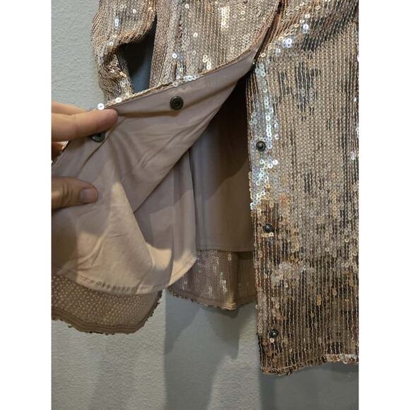 Free People Sophie Sequin Mini Dress Gold Long Sleeve Party Size XS - Picture 12 of 15